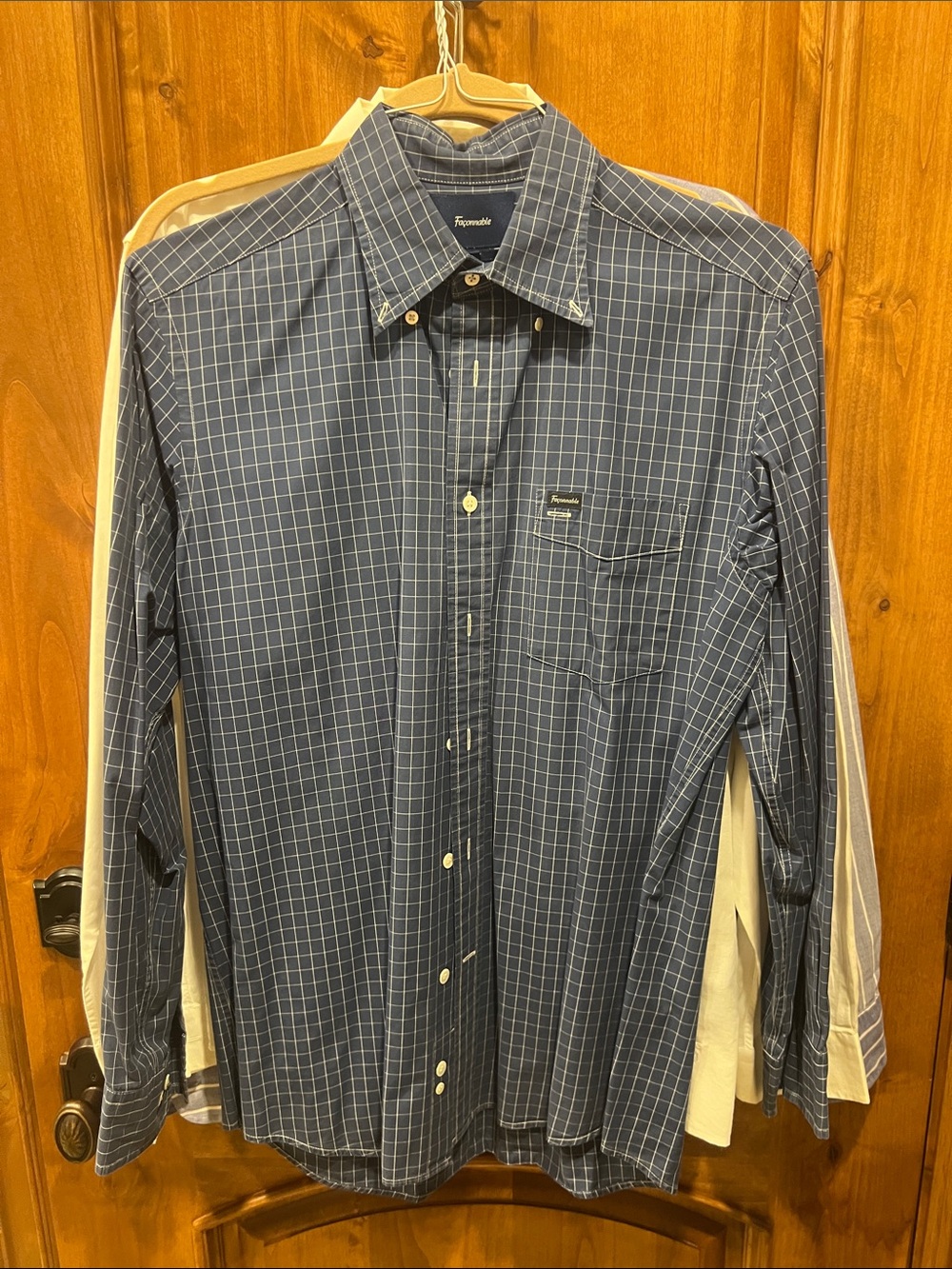 Faconnable Navy Windowpane Button-Down Shirt